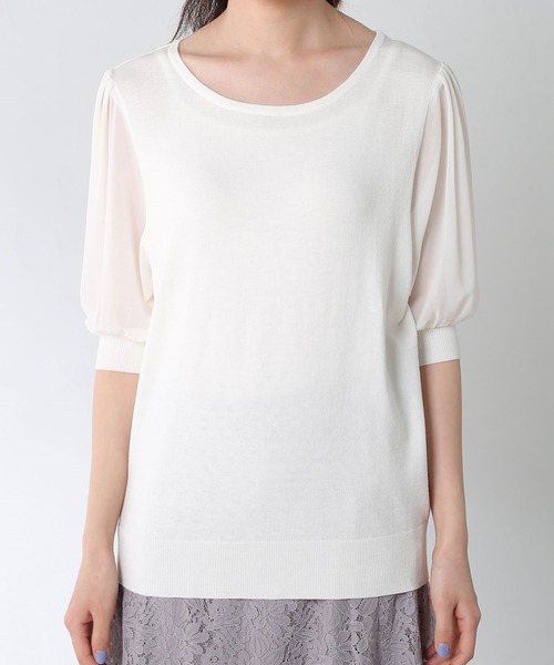 Honeys（ハニーズ）の「袖異素材ニットトップス（ニット/セーター・レディース・ブラック/クリーム/サックスブルー/オフホワイト・L/M/S）」の9枚目の写真