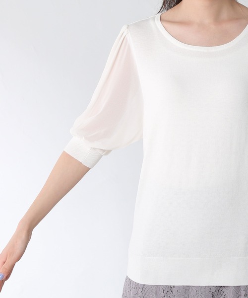 Honeys（ハニーズ）の「袖異素材ニットトップス（ニット/セーター・レディース・ブラック/クリーム/サックスブルー/オフホワイト・L/M/S）」の17枚目の写真