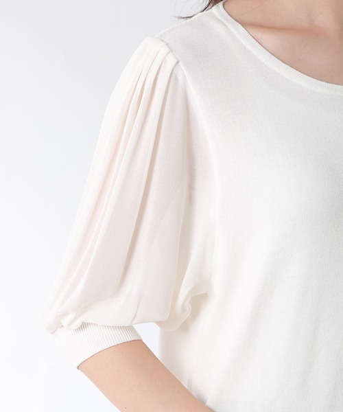 Honeys（ハニーズ）の「袖異素材ニットトップス（ニット/セーター・レディース・ブラック/クリーム/サックスブルー/オフホワイト・L/M/S）」の6枚目の写真