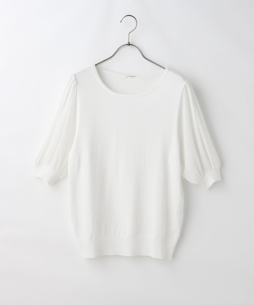 Honeys（ハニーズ）の「袖異素材ニットトップス（ニット/セーター・レディース・ブラック/クリーム/サックスブルー/オフホワイト・L/M/S）」の8枚目の写真