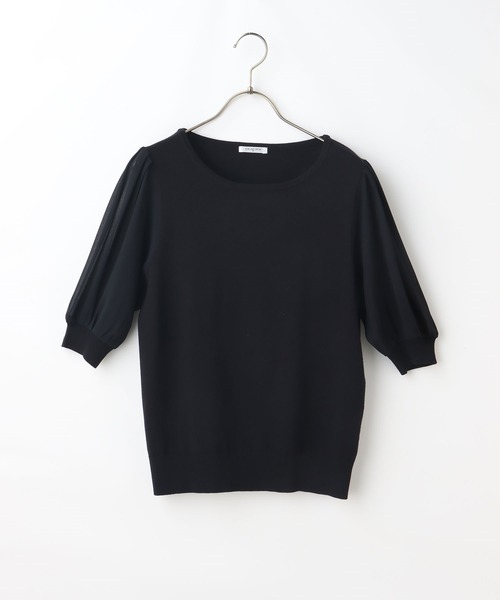 Honeys（ハニーズ）の「袖異素材ニットトップス（ニット/セーター・レディース・ブラック/クリーム/サックスブルー/オフホワイト・L/M/S）」の12枚目の写真