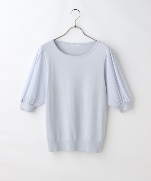 Honeys（ハニーズ）の「袖異素材ニットトップス（ニット/セーター・レディース・ブラック/クリーム/サックスブルー/オフホワイト・L/M/S）」の14枚目の写真