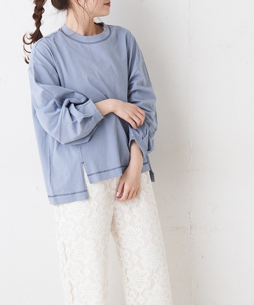 PUAL CE CIN(ピュアルセシン)の「配色ステッチプルオーバー(Tシャツ/カットソー・レディース・ブルー/ピンク系その他/ホワイト/チャコールグレー・FREE)」の3枚目の写真
