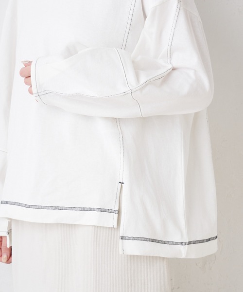 PUAL CE CIN(ピュアルセシン)の「配色ステッチプルオーバー(Tシャツ/カットソー・レディース・ブルー/ピンク系その他/ホワイト/チャコールグレー・FREE)」の12枚目の写真
