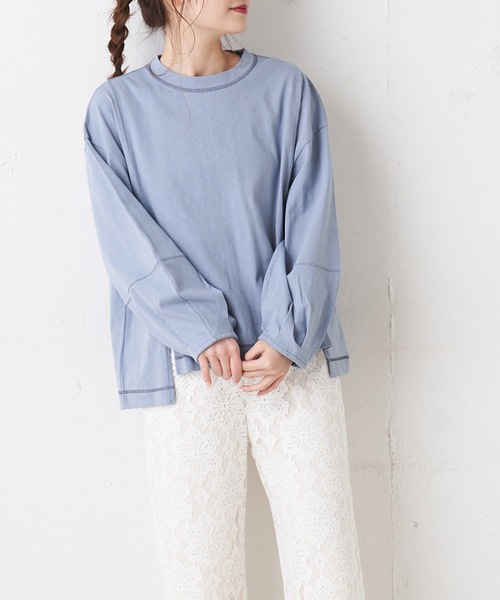 PUAL CE CIN(ピュアルセシン)の「配色ステッチプルオーバー(Tシャツ/カットソー・レディース・ブルー/ピンク系その他/ホワイト/チャコールグレー・FREE)」の10枚目の写真