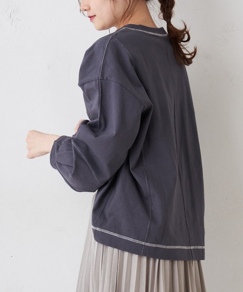 PUAL CE CIN(ピュアルセシン)の「配色ステッチプルオーバー(Tシャツ/カットソー・レディース・ブルー/ピンク系その他/ホワイト/チャコールグレー・FREE)」の15枚目の写真