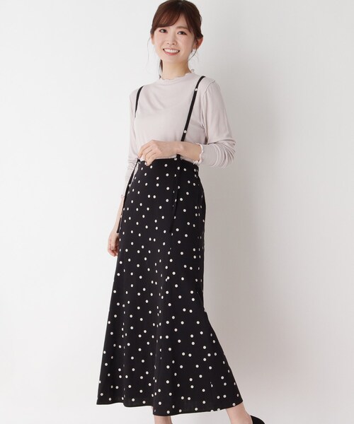 pink adobe(ピンクアドベ)の「◆【M-L】ドット柄サスペンダー付きロングスカート(スカート・レディース・ブラック系5/ベージュ系9/アイボリー系5・40/38)」の2枚目の写真