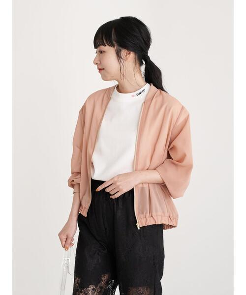 earth music&ecology（アースミュージックアンドエコロジー）の「シアーブルゾン ＊（ブルゾン・レディース・ブラック/オフホワイト/ピンクベージュ・FREE）」の7枚目の写真