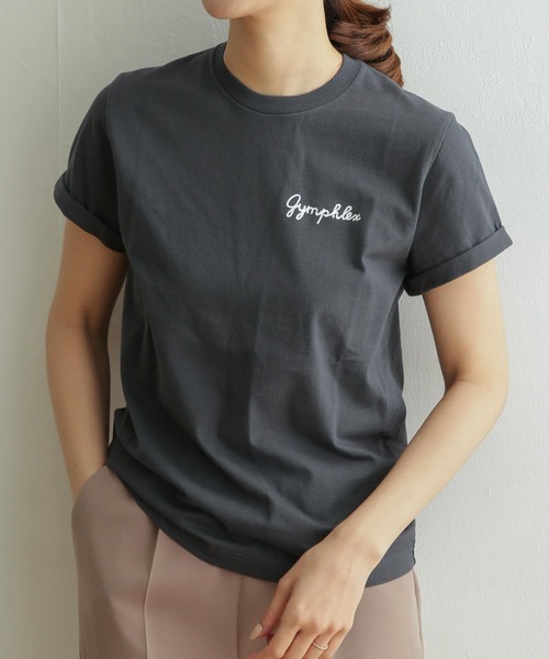 GYMPHLEX（ジムフレックス）の「GYMPHLEX　COMBED COTTON JERSEY T-SHIRTS（Tシャツ/カットソー・レディース・チャコールグレー/ベージュ系その他/ホワイト/ブルー系その他/ベージュ・12）」の16枚目の写真