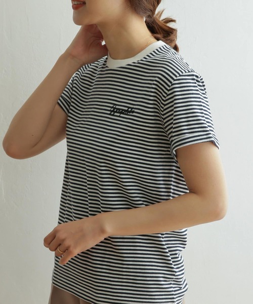 GYMPHLEX（ジムフレックス）の「GYMPHLEX　COMBED COTTON JERSEY T-SHIRTS（Tシャツ/カットソー・レディース・チャコールグレー/ベージュ系その他/ホワイト/ブルー系その他/ベージュ・12）」の10枚目の写真