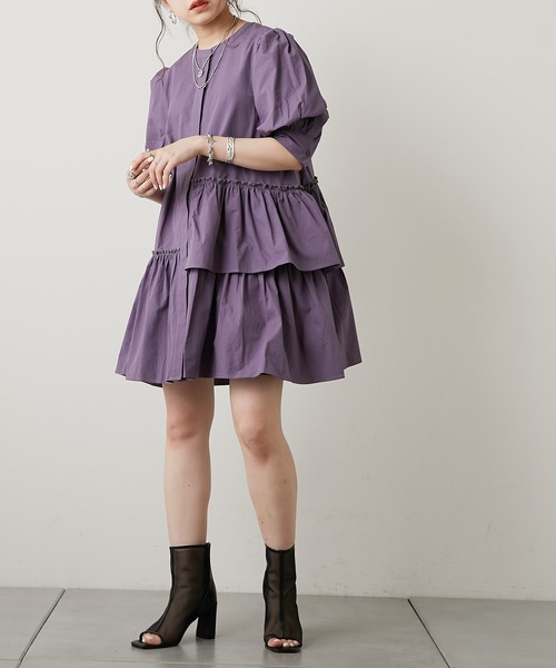 Chico(チコ)の「5分袖ランダムティアードチュニック(チュニック・レディース・ホワイト/ブラック/パープル/パープル系その他・FREE)」の3枚目の写真