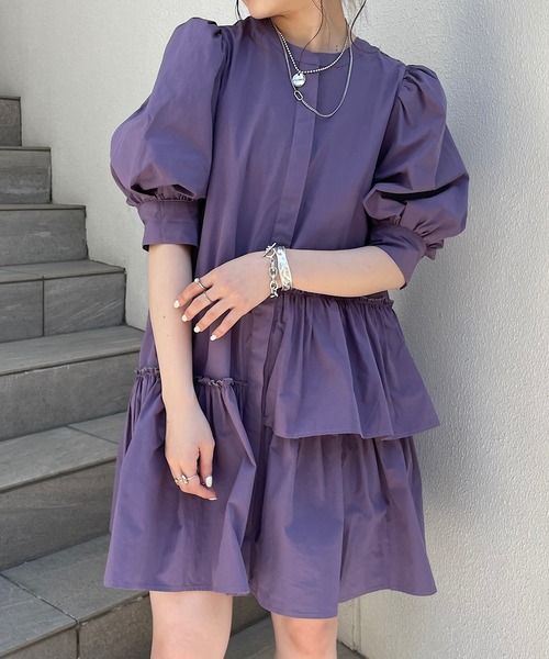 Chico(チコ)の「5分袖ランダムティアードチュニック(チュニック・レディース・ホワイト/ブラック/パープル/パープル系その他・FREE)」の4枚目の写真