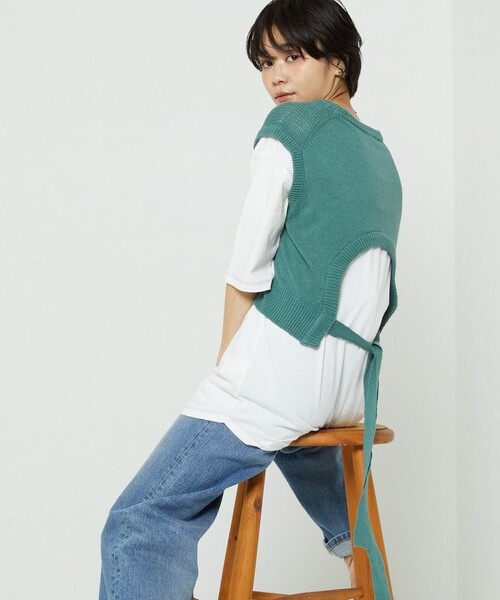 FREAK'S STORE(フリークスストア)の「麻バックオープンニットベストセット(ベスト・レディース・ブラック/オフホワイト/イエロー/グリーン・フリ-)」の4枚目の写真