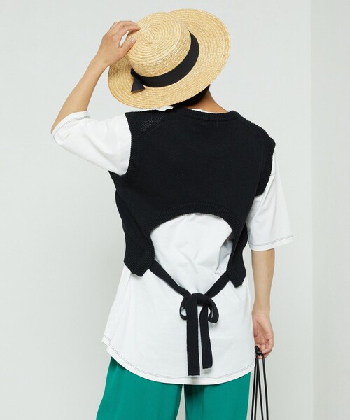 FREAK'S STORE(フリークスストア)の「麻バックオープンニットベストセット(ベスト・レディース・ブラック/オフホワイト/イエロー/グリーン・フリ-)」の3枚目の写真