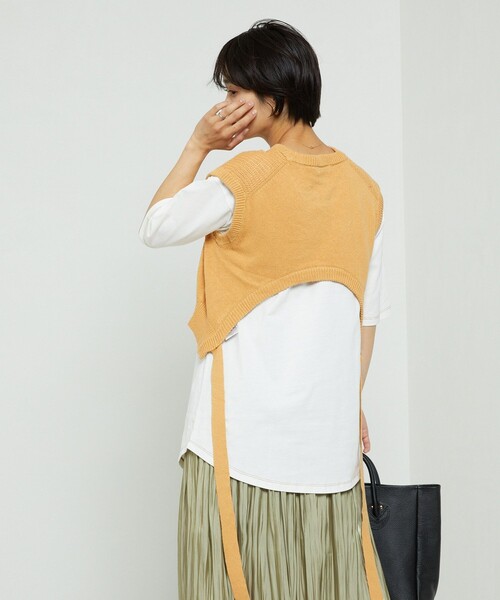 FREAK'S STORE(フリークスストア)の「麻バックオープンニットベストセット(ベスト・レディース・ブラック/オフホワイト/イエロー/グリーン・フリ-)」の10枚目の写真