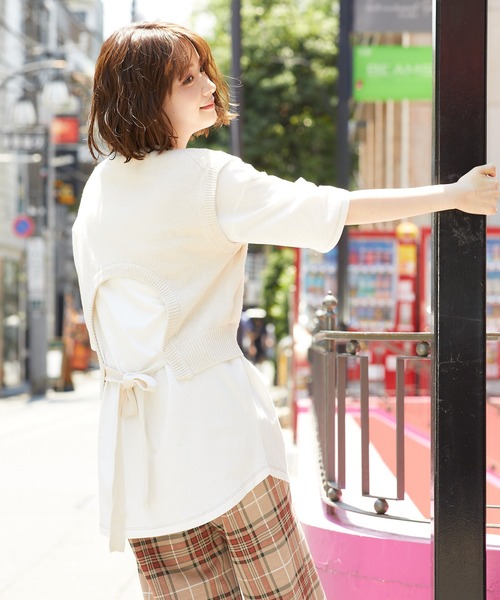 FREAK'S STORE(フリークスストア)の「麻バックオープンニットベストセット(ベスト・レディース・ブラック/オフホワイト/イエロー/グリーン・フリ-)」の2枚目の写真