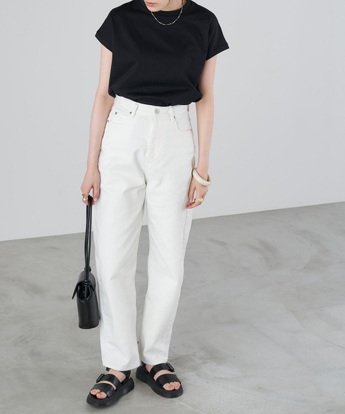 Chaco closet(チャコ クローゼット)の「モックネックフレンチスリーブTシャツ(Tシャツ/カットソー・レディース・ホワイト/ブラック/ベージュ/ネイビー/ブラウン/ピンク・FREE)」の13枚目の写真