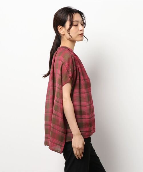 Q（キュー）の「シアーチェックスキッパーシャツ（シャツ/ブラウス・レディース・ブラック系その他/グリーン系その他・MEDIUM）」の3枚目の写真