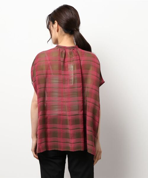 Q（キュー）の「シアーチェックスキッパーシャツ（シャツ/ブラウス・レディース・ブラック系その他/グリーン系その他・MEDIUM）」の4枚目の写真