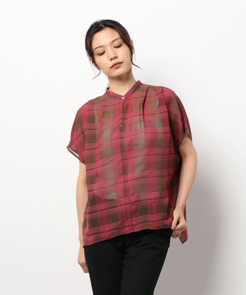 Q（キュー）の「シアーチェックスキッパーシャツ（シャツ/ブラウス・レディース・ブラック系その他/グリーン系その他・MEDIUM）」の5枚目の写真