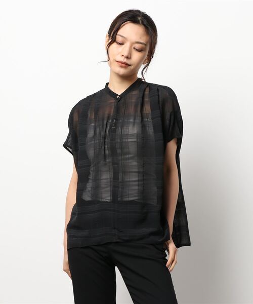 Q（キュー）の「シアーチェックスキッパーシャツ（シャツ/ブラウス・レディース・ブラック系その他/グリーン系その他・MEDIUM）」の6枚目の写真