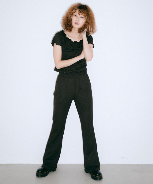X-girl（エックスガール）の「JACQUARD JERSEY FLARE PANTS（その他パンツ・レディース・ブラウン/グリーン・S/M/XS）」の3枚目の写真
