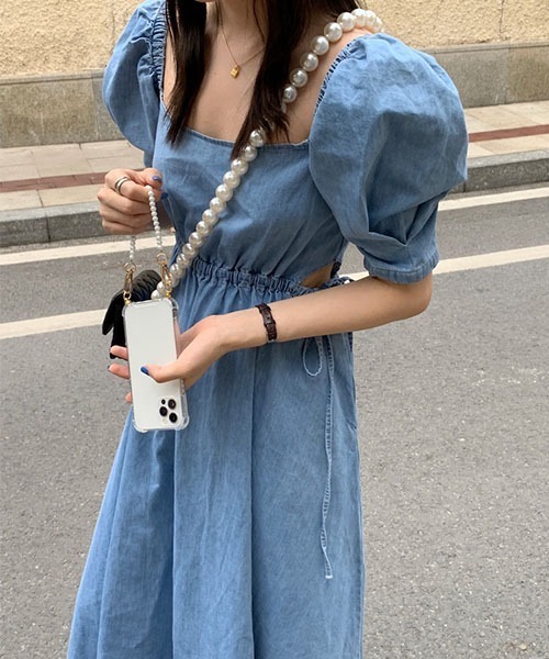 セール ワンピース パフスリーブ フレア マキシデニムワンピース ワンピース Frp エフアールピー のファッション