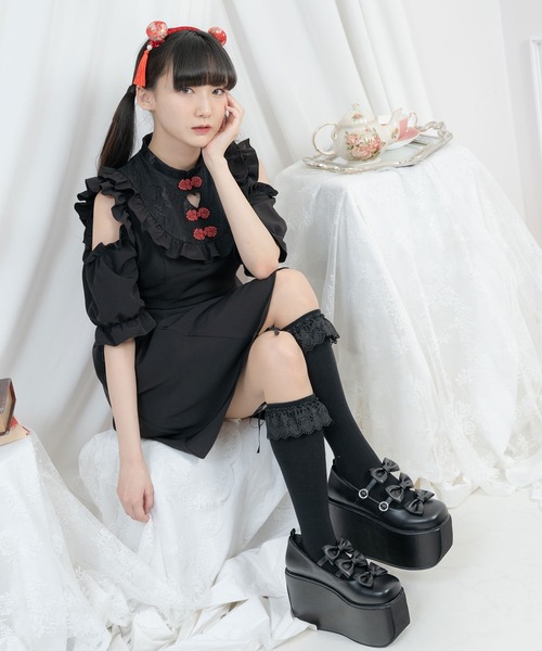 DearMyLove(ディアマイラブ)の「レースチャイナデザインワンピース(ワンピース・レディース・ピンク/ブラック・MEDIUM/LARGE/X-LARGE/XX-LARGE)」の3枚目の写真