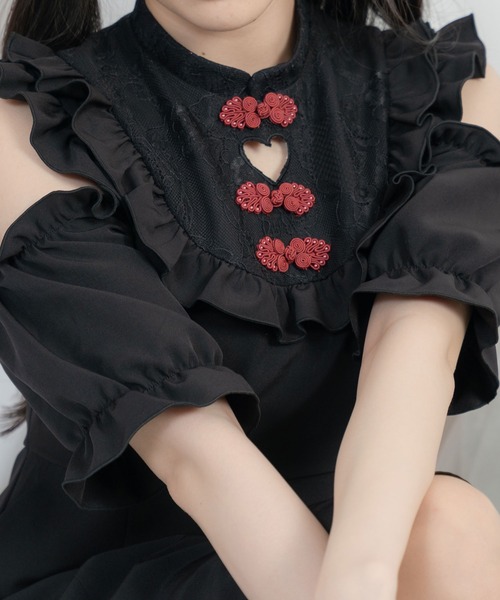 DearMyLove(ディアマイラブ)の「レースチャイナデザインワンピース(ワンピース・レディース・ピンク/ブラック・MEDIUM/LARGE/X-LARGE/XX-LARGE)」の6枚目の写真