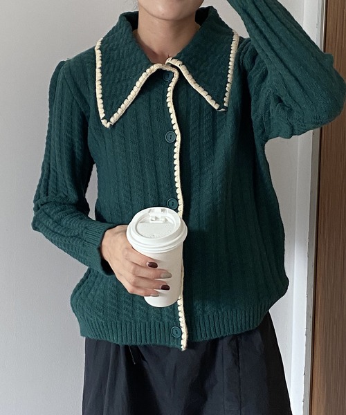 MAISON DE THERESE（メゾン ド テレーズ）の「大きなネック長袖カーディガン（カーディガン/ボレロ・レディース・イエロー/グリーン/アイボリー・MEDIUM）」の3枚目の写真