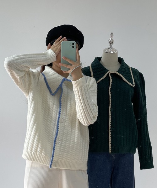 MAISON DE THERESE（メゾン ド テレーズ）の「大きなネック長袖カーディガン（カーディガン/ボレロ・レディース・イエロー/グリーン/アイボリー・MEDIUM）」の2枚目の写真