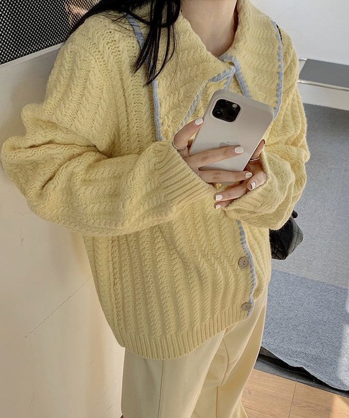 MAISON DE THERESE（メゾン ド テレーズ）の「大きなネック長袖カーディガン（カーディガン/ボレロ・レディース・イエロー/グリーン/アイボリー・MEDIUM）」の11枚目の写真