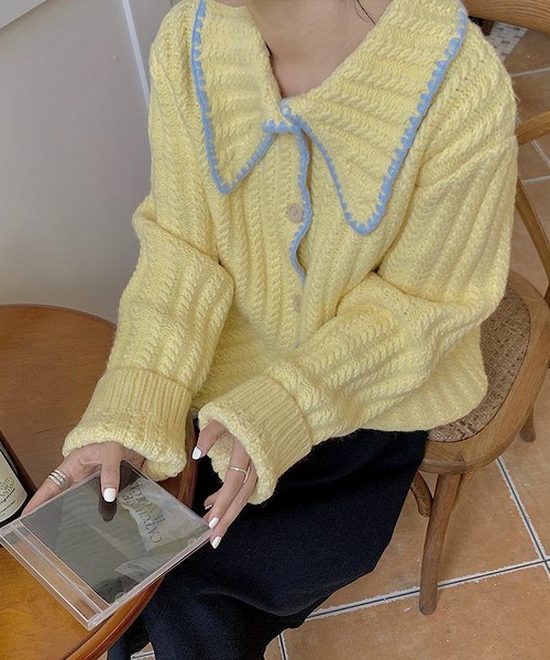 MAISON DE THERESE（メゾン ド テレーズ）の「大きなネック長袖カーディガン（カーディガン/ボレロ・レディース・イエロー/グリーン/アイボリー・MEDIUM）」の8枚目の写真