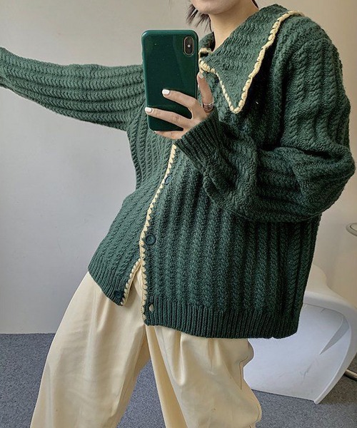 MAISON DE THERESE（メゾン ド テレーズ）の「大きなネック長袖カーディガン（カーディガン/ボレロ・レディース・イエロー/グリーン/アイボリー・MEDIUM）」の12枚目の写真