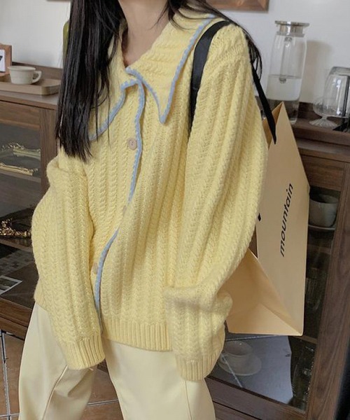 MAISON DE THERESE（メゾン ド テレーズ）の「大きなネック長袖カーディガン（カーディガン/ボレロ・レディース・イエロー/グリーン/アイボリー・MEDIUM）」の9枚目の写真