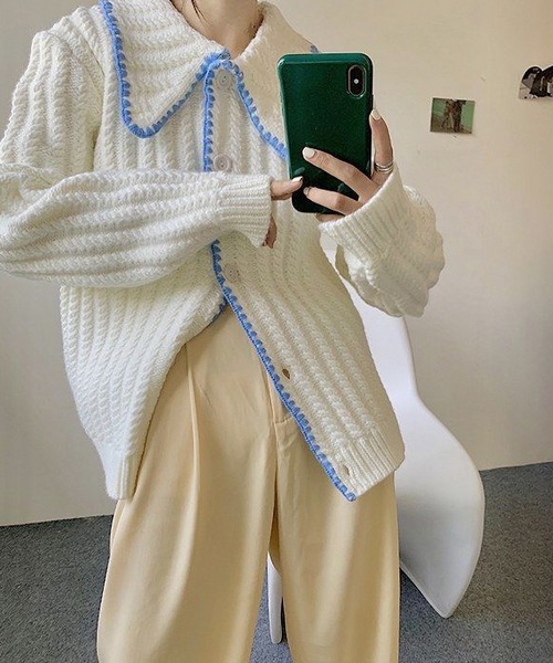 MAISON DE THERESE（メゾン ド テレーズ）の「大きなネック長袖カーディガン（カーディガン/ボレロ・レディース・イエロー/グリーン/アイボリー・MEDIUM）」の14枚目の写真