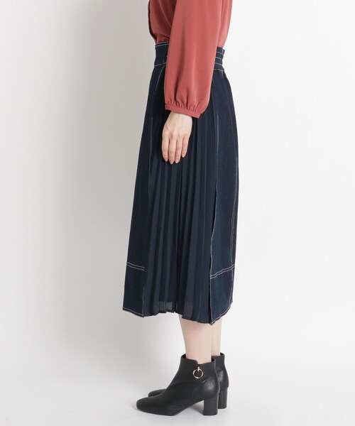 grove（グローブ）の「◆【S-LL】サイドプリーツ切替ミモレデニムスカート（デニムスカート・レディース・ネイビー・01/02/03/04）」の4枚目の写真