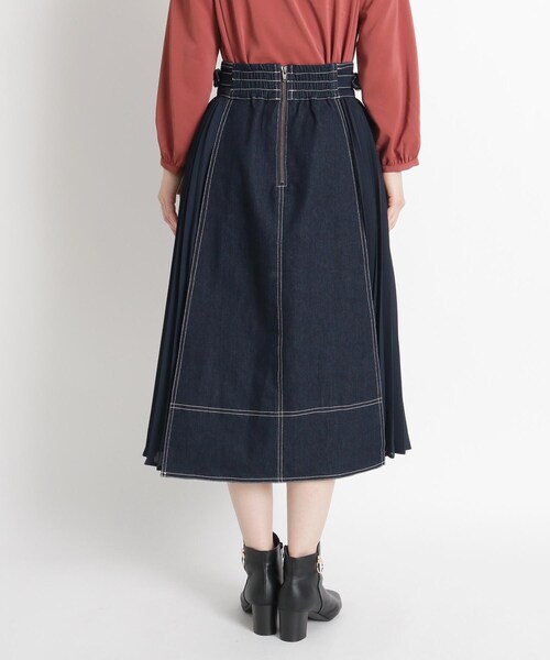 grove（グローブ）の「◆【S-LL】サイドプリーツ切替ミモレデニムスカート（デニムスカート・レディース・ネイビー・01/02/03/04）」の3枚目の写真