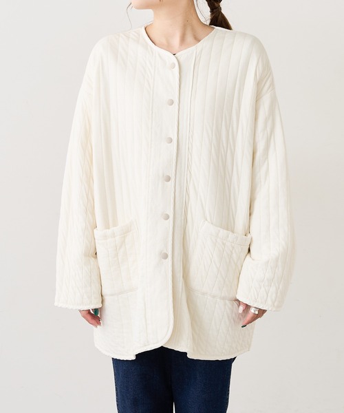 PUAL CE CIN(ピュアルセシン)の「オーガニックストライプキルトジャケット(その他アウター・レディース・チャコールグレー/カーキ/ライトベージュ/アイボリー・FREE)」の13枚目の写真