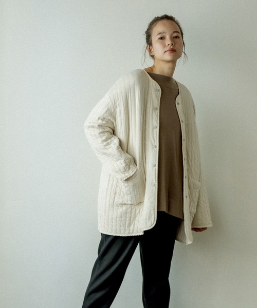 PUAL CE CIN(ピュアルセシン)の「オーガニックストライプキルトジャケット(その他アウター・レディース・チャコールグレー/カーキ/ライトベージュ/アイボリー・FREE)」の20枚目の写真