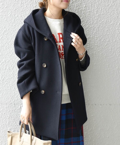 SHIPS any（シップス エニィ）の「【WEB限定】SHIPS any: フーデット ミディ コート3（その他アウター・レディース・ネイビー/クリーム・40/38/36）」の2枚目の写真