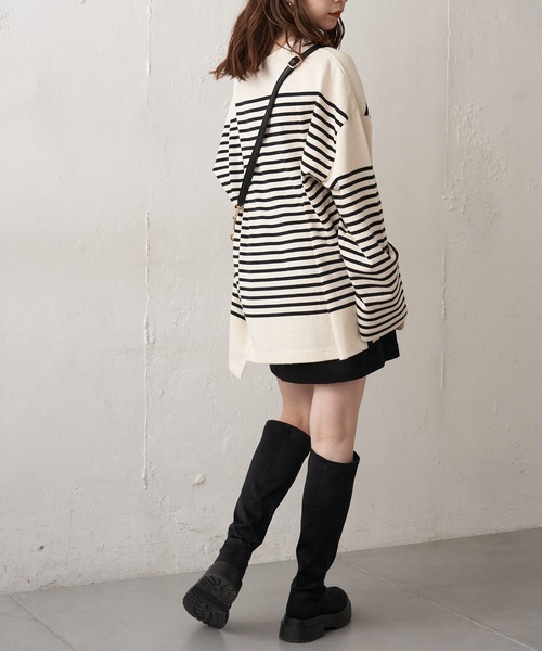 Chico（チコ）の「【新色追加】ルーズボーダーアシメロンT（Tシャツ/カットソー・レディース・ホワイト/ブラウン/グリーン/ブラック/ピンク系その他2/ブルー系その他2・FREE）」の9枚目の写真