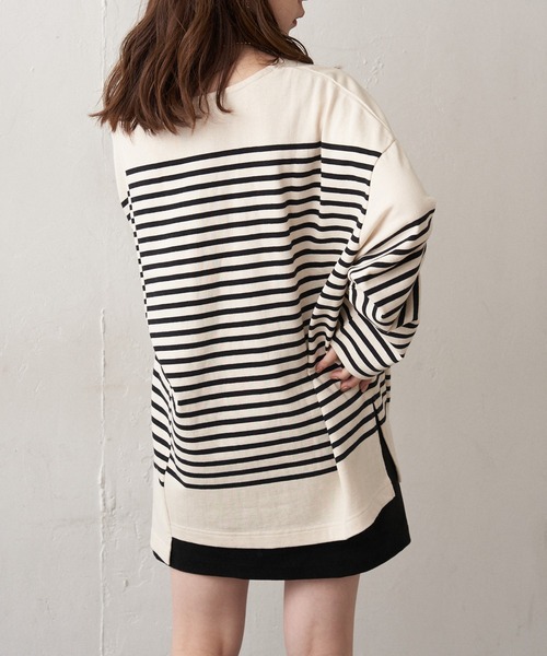 Chico（チコ）の「【新色追加】ルーズボーダーアシメロンT（Tシャツ/カットソー・レディース・ホワイト/ブラウン/グリーン/ブラック/ピンク系その他2/ブルー系その他2・FREE）」の12枚目の写真