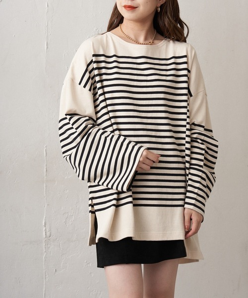 Chico（チコ）の「【新色追加】ルーズボーダーアシメロンT（Tシャツ/カットソー・レディース・ホワイト/ブラウン/グリーン/ブラック/ピンク系その他2/ブルー系その他2・FREE）」の21枚目の写真