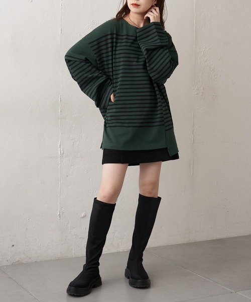 Chico（チコ）の「【新色追加】ルーズボーダーアシメロンT（Tシャツ/カットソー・レディース・ホワイト/ブラウン/グリーン/ブラック/ピンク系その他2/ブルー系その他2・FREE）」の15枚目の写真