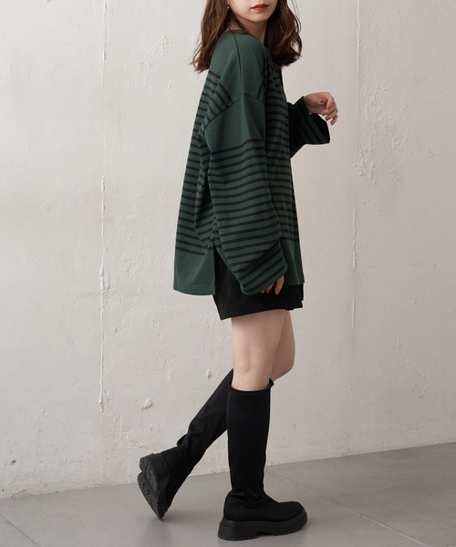 Chico（チコ）の「【新色追加】ルーズボーダーアシメロンT（Tシャツ/カットソー・レディース・ホワイト/ブラウン/グリーン/ブラック/ピンク系その他2/ブルー系その他2・FREE）」の16枚目の写真