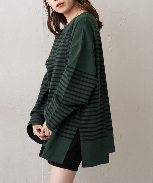 Chico（チコ）の「【新色追加】ルーズボーダーアシメロンT（Tシャツ/カットソー・レディース・ホワイト/ブラウン/グリーン/ブラック/ピンク系その他2/ブルー系その他2・FREE）」の19枚目の写真