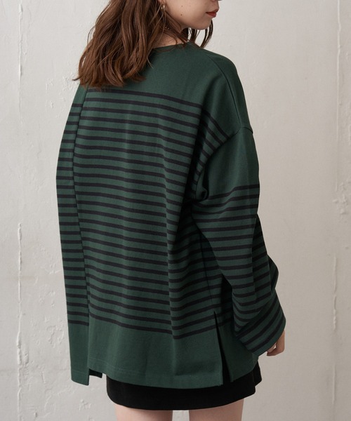 Chico（チコ）の「【新色追加】ルーズボーダーアシメロンT（Tシャツ/カットソー・レディース・ホワイト/ブラウン/グリーン/ブラック/ピンク系その他2/ブルー系その他2・FREE）」の20枚目の写真