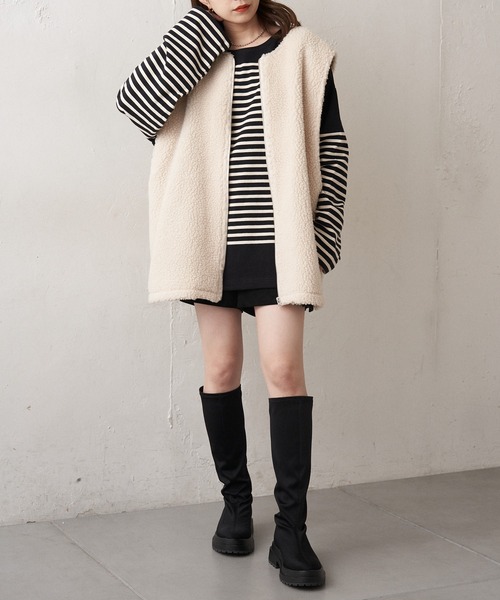 Chico（チコ）の「【新色追加】ルーズボーダーアシメロンT（Tシャツ/カットソー・レディース・ホワイト/ブラウン/グリーン/ブラック/ピンク系その他2/ブルー系その他2・FREE）」の13枚目の写真