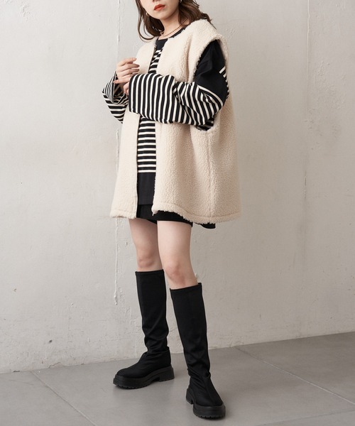 Chico（チコ）の「【新色追加】ルーズボーダーアシメロンT（Tシャツ/カットソー・レディース・ホワイト/ブラウン/グリーン/ブラック/ピンク系その他2/ブルー系その他2・FREE）」の14枚目の写真